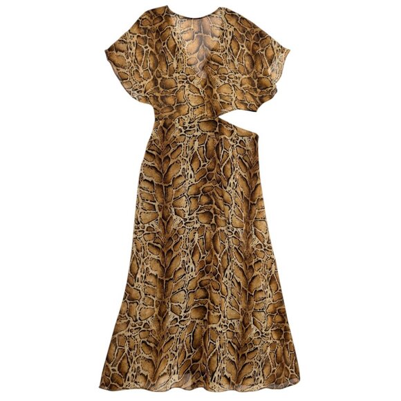 NWT ZARA LEOPARD PRINT MIDI CUTOUT RUFFLES DRESS FIERCE BLOGGER GLAM MEDIUM - Picture 5 of 9